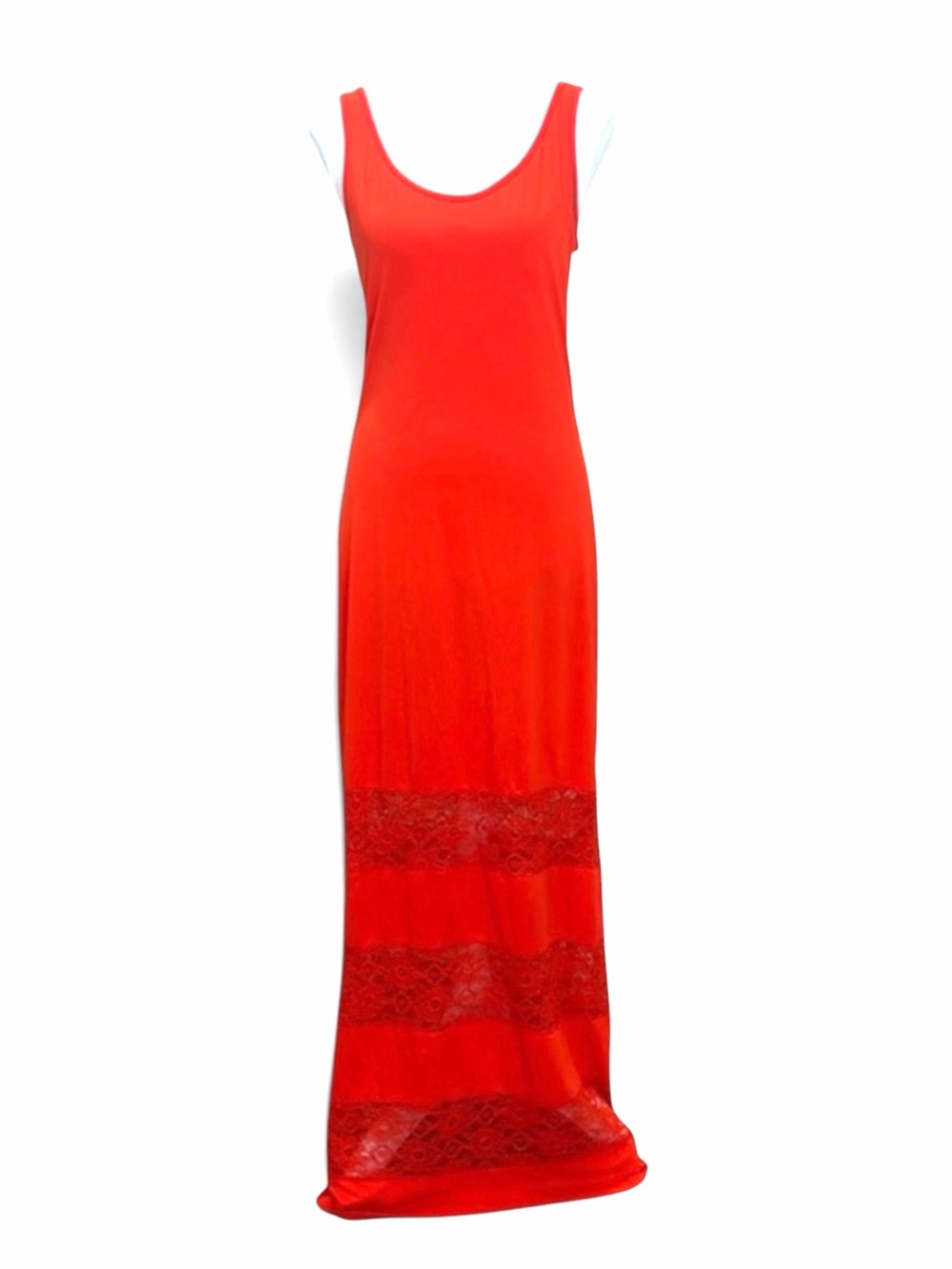 Apt 9 Tangerine Orange Red Crochet Lace Panel Tank Maxi Dress Small S